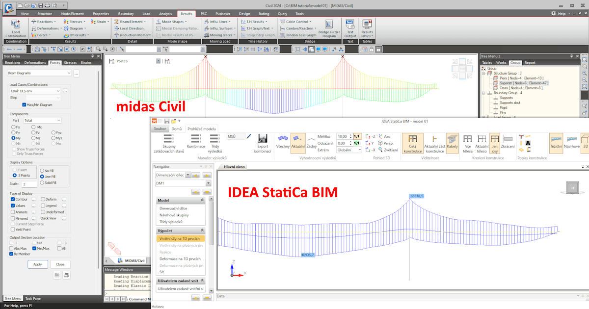 BIM link pro propojení midas Civil a IDEA StatiCa – Příklad
