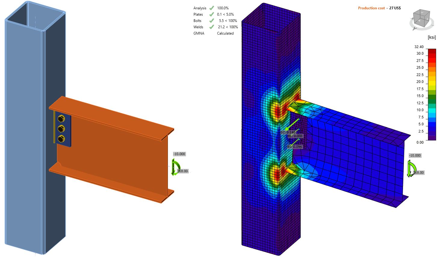 Stiffness analysis - W to HSS moment connection (AISC)